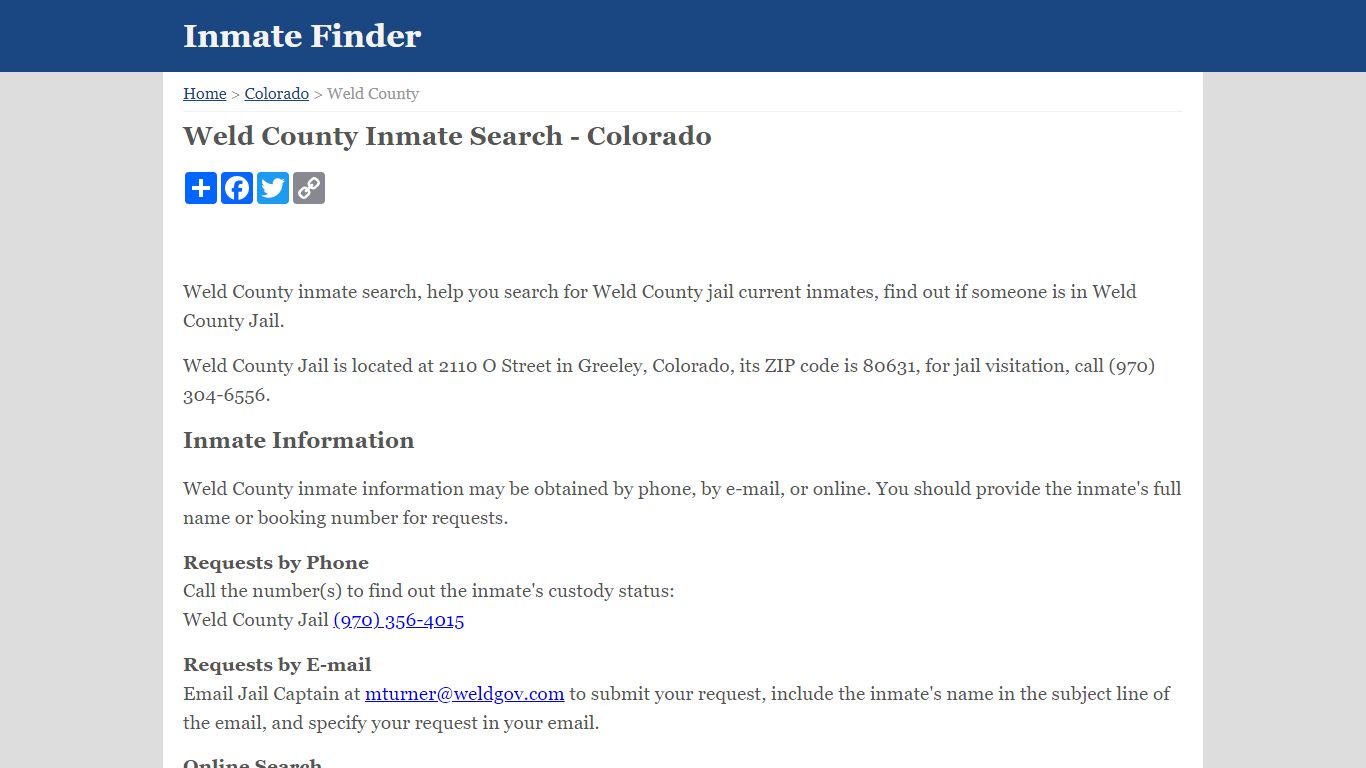 Weld County Inmate Search - Colorado